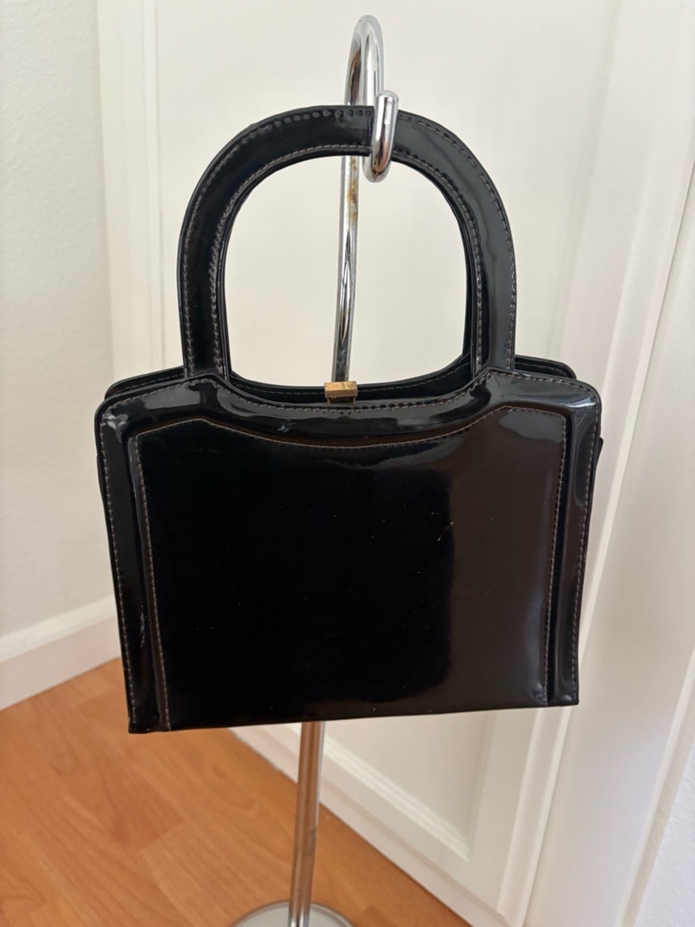 Vintage Black Patent Mini Top-Handle Bag